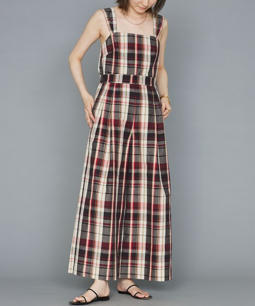 BABYLONE（バビロン）の「リネンチェックオールインワン（つなぎ/オールインワン・レディース・ネイビー・フリー）」の2枚目の写真