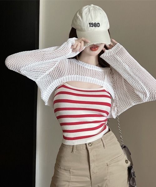 Miniministore(ミニミニストア)の「メッシュ編み ニットトップス ショート丈(ニット/セーター・レディース・ベージュ/モカ/ブラック/ホワイト・FREE)」の11枚目の写真