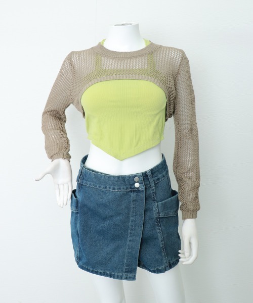 Miniministore(ミニミニストア)の「メッシュ編み ニットトップス ショート丈(ニット/セーター・レディース・ベージュ/モカ/ブラック/ホワイト・FREE)」の20枚目の写真