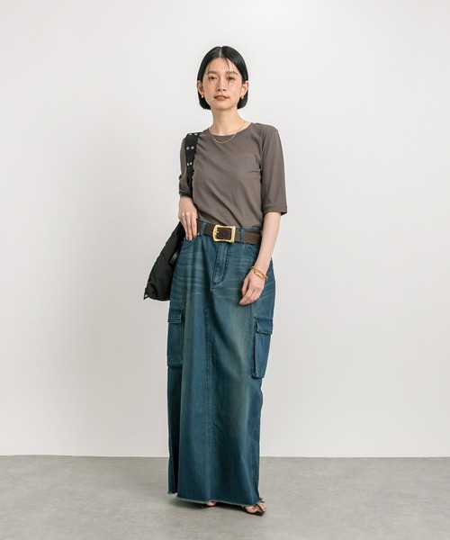 RIVE DROITE（リヴドロワ）の「MONN.:.(モン)/ゴブソデクルーTee（Tシャツ/カットソー・レディース・ブラック/オフホワイト/ブラウン・FREE）」の19枚目の写真