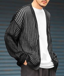 LUXSTYLE（ラグスタイル）の「7Gメッシュ編みオーバーサイズ1ボタンカーディガン（カーディガン/ボレロ・メンズ）」
