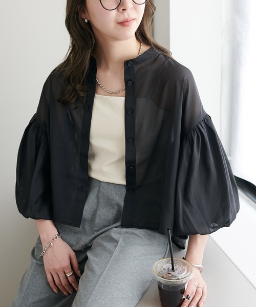 DISCOAT（ディスコート）の「《新色追加！》ラメシアー袖バルーンブラウス（シャツ/ブラウス・レディース・アイボリー/ブラック/レモンイエロー/ブラウン・FREE）」の3枚目の写真