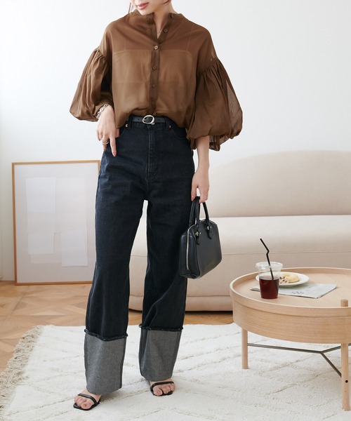 DISCOAT（ディスコート）の「《新色追加！》ラメシアー袖バルーンブラウス（シャツ/ブラウス・レディース・アイボリー/ブラック/レモンイエロー/ブラウン・FREE）」の6枚目の写真