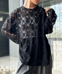 ビッグシルエット フラワーレーストップス