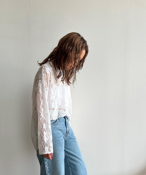Kotoe(コトエ)の「ビッグシルエット フラワーレーストップス(Tシャツ/カットソー・レディース・ブラック/ホワイト・FREE)」の4枚目の写真