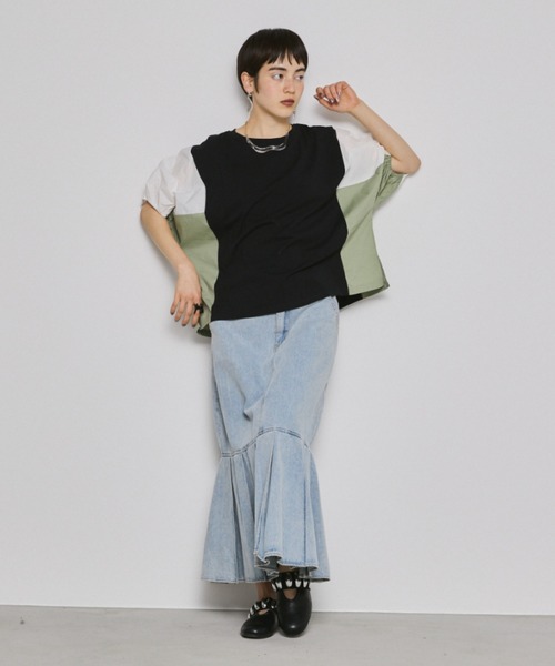 manana suerte(マニャーナスエルテ)の「ドルマンスリーブ切替Tシャツ(Tシャツ/カットソー・レディース・ブラック/ホワイト・FREE)」の9枚目の写真