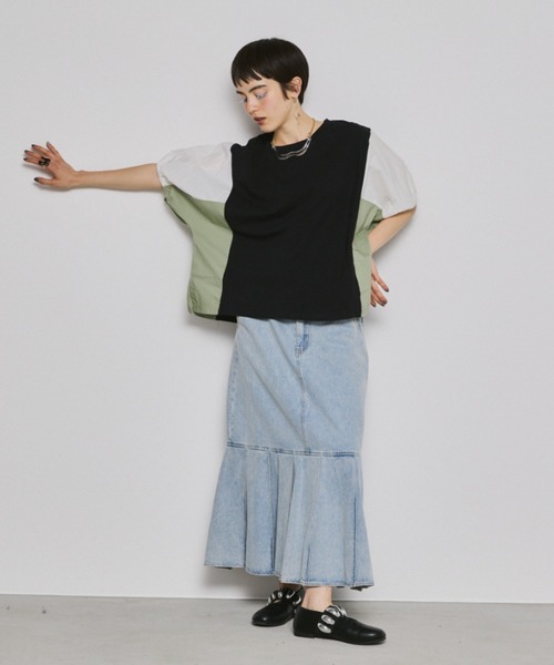 manana suerte(マニャーナスエルテ)の「ドルマンスリーブ切替Tシャツ(Tシャツ/カットソー・レディース・ブラック/ホワイト・FREE)」の12枚目の写真