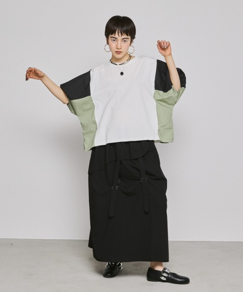 manana suerte(マニャーナスエルテ)の「ドルマンスリーブ切替Tシャツ(Tシャツ/カットソー・レディース・ブラック/ホワイト・FREE)」の6枚目の写真