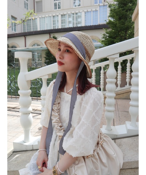 jumelle（ジュメロ）の「check tape straw hat（ハット・レディース・ベージュ・FREE）」の2枚目の写真