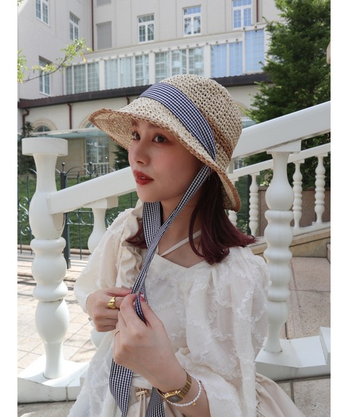 jumelle（ジュメロ）の「check tape straw hat（ハット・レディース・ベージュ・FREE）」の3枚目の写真