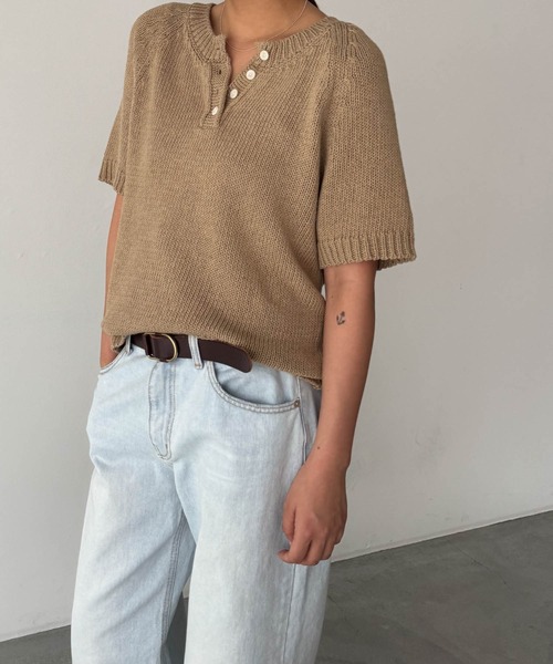 CANAL JEAN（キャナルジーン）の「El mar　ラグランヘンリー半袖サマーニット（ニット/セーター・レディース・ナチュラル/キャメル・ONE SIZE）」の11枚目の写真