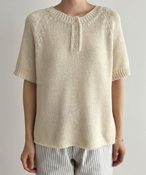 CANAL JEAN（キャナルジーン）の「El mar　ラグランヘンリー半袖サマーニット（ニット/セーター・レディース・ナチュラル/キャメル・ONE SIZE）」の5枚目の写真