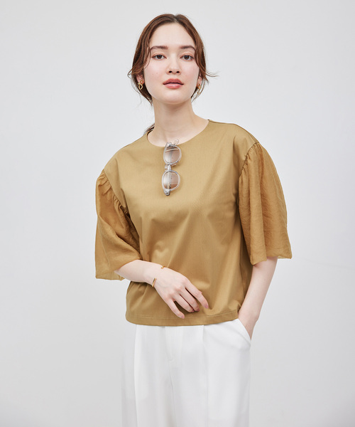 ROPE'(ロペ)の「オーガンジー袖カットソー(Tシャツ/カットソー・レディース・ベージュ/ブラック/ホワイト・FREE)」の6枚目の写真