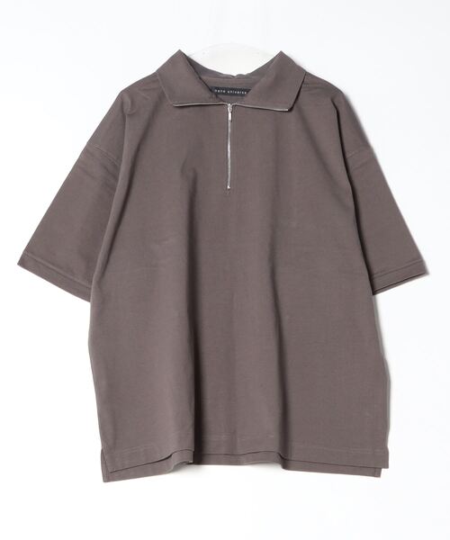 NANO universe(ナノユニバース)の「HALF ZIP ワイドシルエット Tシャツ 半袖(Tシャツ/カットソー・メンズ・ブラック/ベージュ系その他/チャコール・L/M)」の2枚目の写真