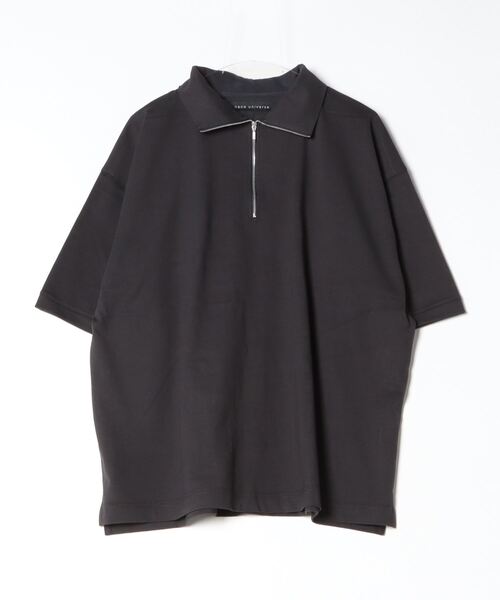 NANO universe(ナノユニバース)の「HALF ZIP ワイドシルエット Tシャツ 半袖(Tシャツ/カットソー・メンズ・ブラック/ベージュ系その他/チャコール・L/M)」の1枚目の写真