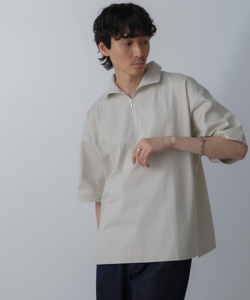 NANO universe(ナノユニバース)の「HALF ZIP ワイドシルエット Tシャツ 半袖(Tシャツ/カットソー・メンズ・ブラック/ベージュ系その他/チャコール・L/M)」の5枚目の写真