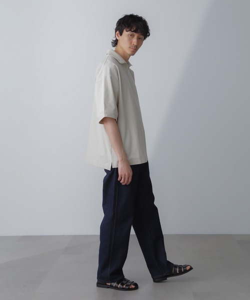 NANO universe(ナノユニバース)の「HALF ZIP ワイドシルエット Tシャツ 半袖(Tシャツ/カットソー・メンズ・ブラック/ベージュ系その他/チャコール・L/M)」の7枚目の写真