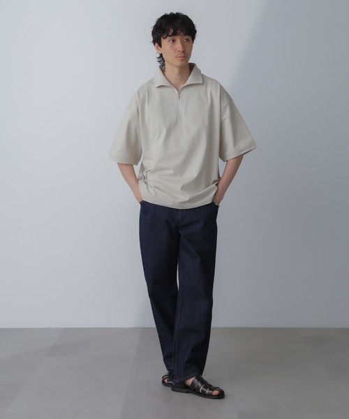 NANO universe(ナノユニバース)の「HALF ZIP ワイドシルエット Tシャツ 半袖(Tシャツ/カットソー・メンズ・ブラック/ベージュ系その他/チャコール・L/M)」の8枚目の写真