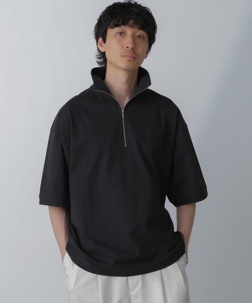 NANO universe(ナノユニバース)の「HALF ZIP ワイドシルエット Tシャツ 半袖(Tシャツ/カットソー・メンズ・ブラック/ベージュ系その他/チャコール・L/M)」の11枚目の写真