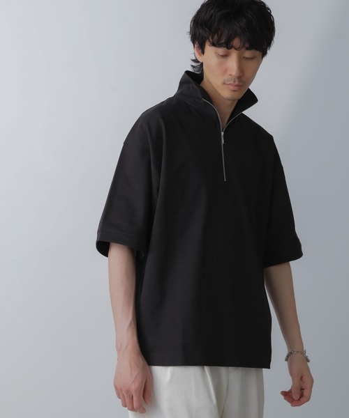 NANO universe(ナノユニバース)の「HALF ZIP ワイドシルエット Tシャツ 半袖(Tシャツ/カットソー・メンズ・ブラック/ベージュ系その他/チャコール・L/M)」の13枚目の写真