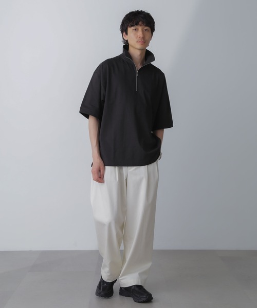 NANO universe(ナノユニバース)の「HALF ZIP ワイドシルエット Tシャツ 半袖(Tシャツ/カットソー・メンズ・ブラック/ベージュ系その他/チャコール・L/M)」の14枚目の写真