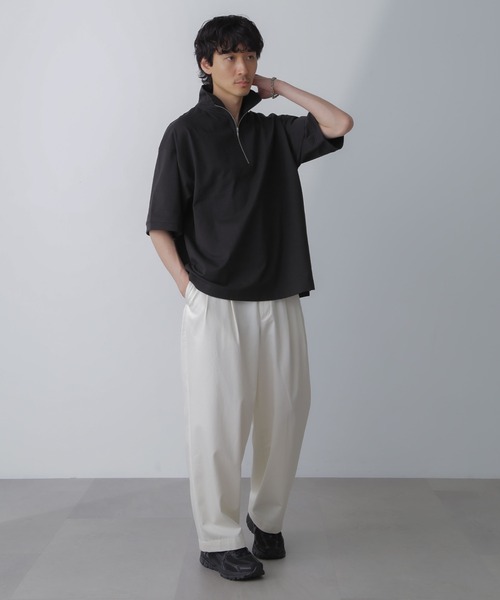 NANO universe(ナノユニバース)の「HALF ZIP ワイドシルエット Tシャツ 半袖(Tシャツ/カットソー・メンズ・ブラック/ベージュ系その他/チャコール・L/M)」の15枚目の写真