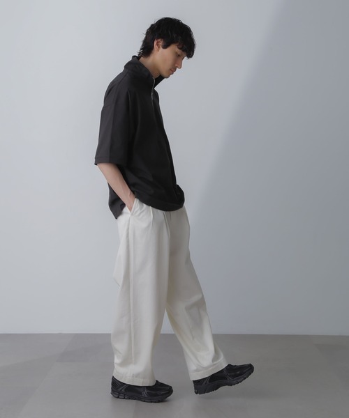 NANO universe(ナノユニバース)の「HALF ZIP ワイドシルエット Tシャツ 半袖(Tシャツ/カットソー・メンズ・ブラック/ベージュ系その他/チャコール・L/M)」の16枚目の写真