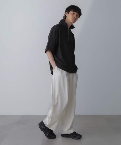 NANO universe(ナノユニバース)の「HALF ZIP ワイドシルエット Tシャツ 半袖(Tシャツ/カットソー・メンズ・ブラック/ベージュ系その他/チャコール・L/M)」の17枚目の写真
