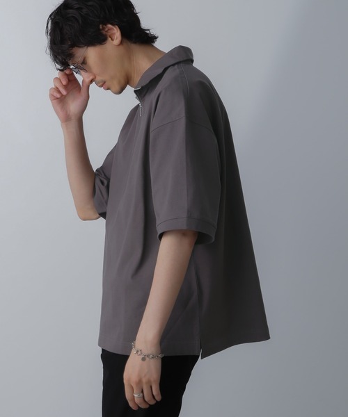 NANO universe(ナノユニバース)の「HALF ZIP ワイドシルエット Tシャツ 半袖(Tシャツ/カットソー・メンズ・ブラック/ベージュ系その他/チャコール・L/M)」の18枚目の写真