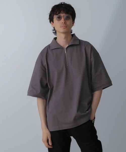 NANO universe(ナノユニバース)の「HALF ZIP ワイドシルエット Tシャツ 半袖(Tシャツ/カットソー・メンズ・ブラック/ベージュ系その他/チャコール・L/M)」の19枚目の写真