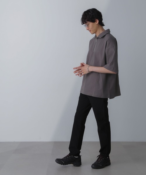 NANO universe(ナノユニバース)の「HALF ZIP ワイドシルエット Tシャツ 半袖(Tシャツ/カットソー・メンズ・ブラック/ベージュ系その他/チャコール・L/M)」の20枚目の写真