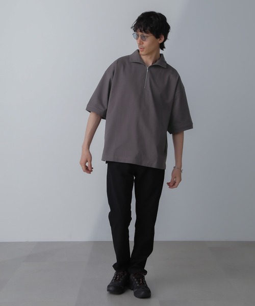 NANO universe(ナノユニバース)の「HALF ZIP ワイドシルエット Tシャツ 半袖(Tシャツ/カットソー・メンズ・ブラック/ベージュ系その他/チャコール・L/M)」の22枚目の写真
