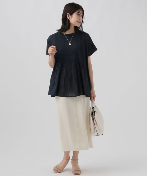 ella エラ24AW 新品タグ付き　ペブラムジレ　ブラック　チュニック セール】ボイルピンタックチュニック/104347（シャツ/ブラウス