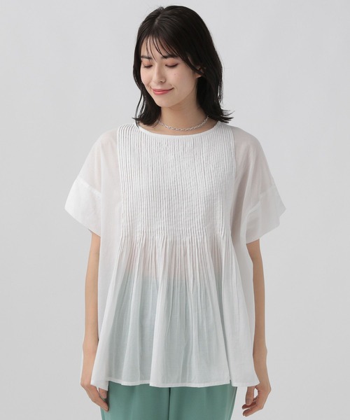 ella エラ24AW 新品タグ付き　ペブラムジレ　ブラック　チュニック セール】ボイルピンタックチュニック/104347（シャツ/ブラウス