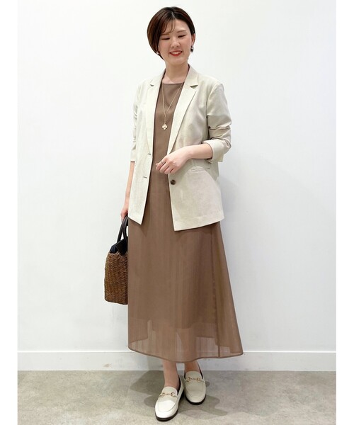 美品【希少サイズ】Reflect ストライプ ワンピース 17号　3XL コットンリネンストライプ スキッパーロングワンピース(51765664