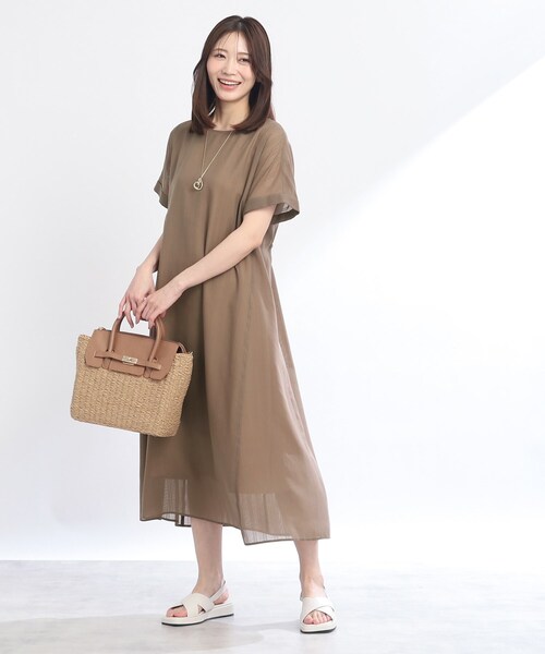 美品【希少サイズ】Reflect ストライプ ワンピース 17号　3XL コットンリネンストライプ スキッパーロングワンピース(51765664
