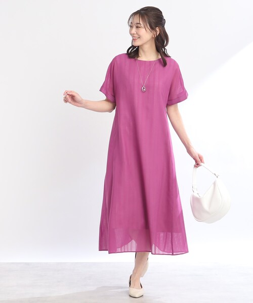 PRIDE エーラインストライプ長そでワンピース　値下げしまさした 夏SALE／一枚で決まる◎／手洗い可】シアーストライプソフトA