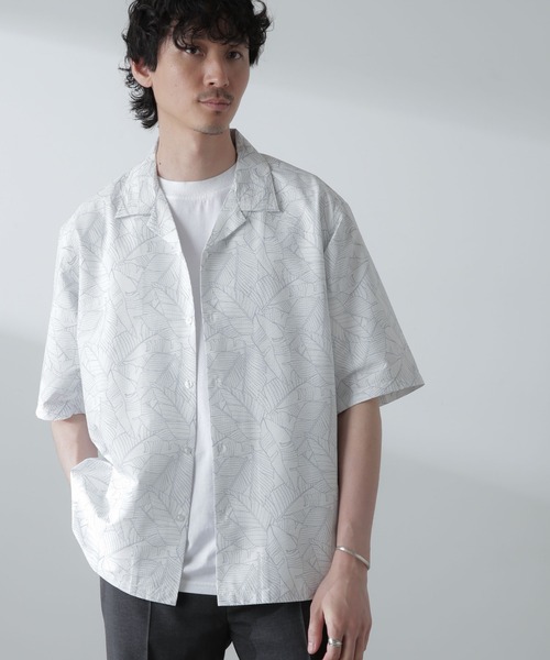 NANO universe（ナノユニバース）の「ポリサッカー総柄プリントシャツ 半袖（シャツ/ブラウス・メンズ・ホワイト/ブラック/ライトグレー・S/M/L/XL）」の2枚目の写真