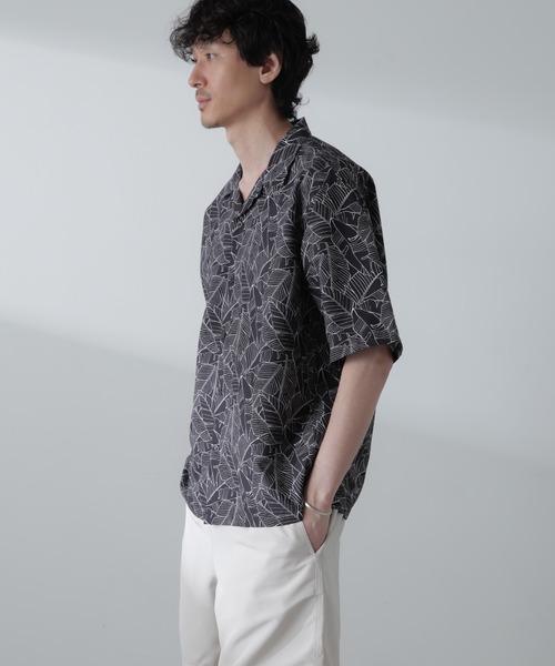 NANO universe（ナノユニバース）の「ポリサッカー総柄プリントシャツ 半袖（シャツ/ブラウス・メンズ・ホワイト/ブラック/ライトグレー・S/M/L/XL）」の4枚目の写真