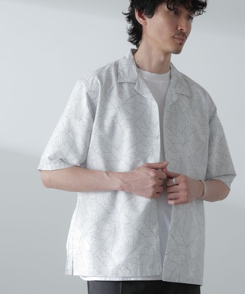 NANO universe（ナノユニバース）の「ポリサッカー総柄プリントシャツ 半袖（シャツ/ブラウス・メンズ・ホワイト/ブラック/ライトグレー・S/M/L/XL）」の9枚目の写真