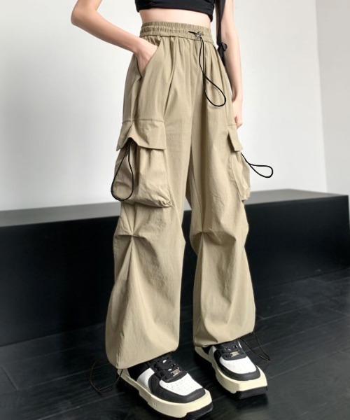 REMUR(レミュール)の「カーゴパンツ ドロスト付き(カーゴパンツ・レディース・ピンク/カーキ/レッド/ブラック・S/M/L)」の3枚目の写真