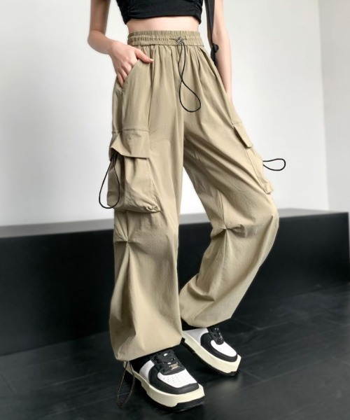 REMUR(レミュール)の「カーゴパンツ ドロスト付き(カーゴパンツ・レディース・ピンク/カーキ/レッド/ブラック・S/M/L)」の9枚目の写真