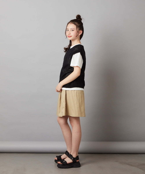 a.v.v（アーヴェヴェ）の「[160]タック＆ギャザーフレアスカート（スカート・キッズ・ブルー/ブラック/ベージュ・160）」の8枚目の写真