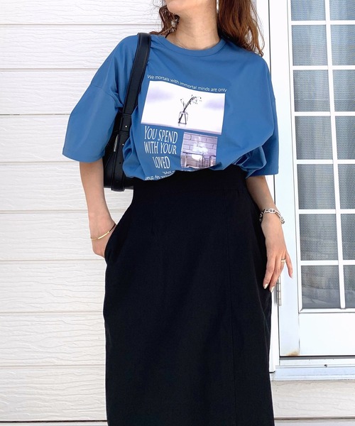 Q（キュー）の「ドライタッチコットンフォトT（Tシャツ/カットソー・レディース・ブルー/チャコールグレー・MEDIUM）」の9枚目の写真