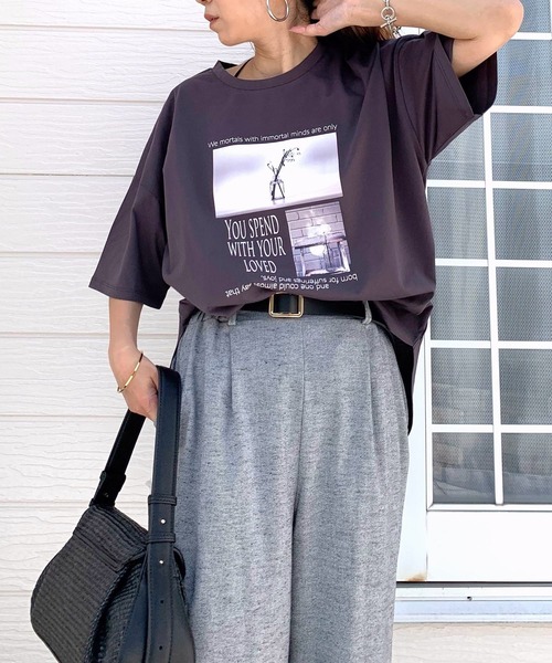 Q（キュー）の「ドライタッチコットンフォトT（Tシャツ/カットソー・レディース・ブルー/チャコールグレー・MEDIUM）」の4枚目の写真