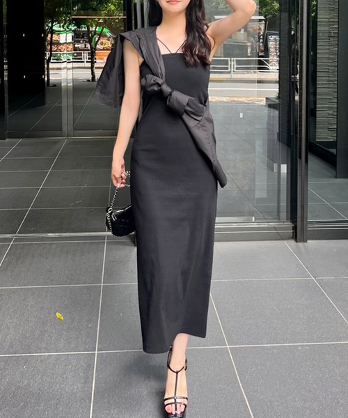 ROYAL PARTY（ロイヤルパーティー）の「【ZOZO限定】パット付ダブルストラップキャミワンピース（ワンピース・レディース・レッド/ブラック/マルチ/グレー・FREE）」の6枚目の写真