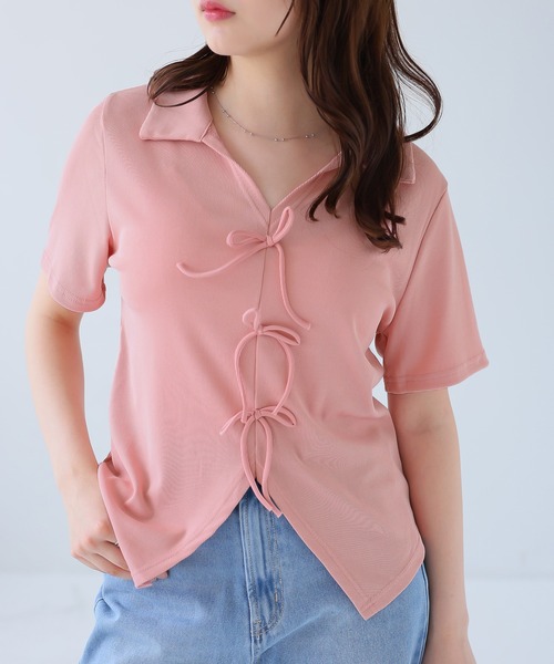 Girly Doll（ガーリードール）の「フロントリボンスキッパーカットソー（Tシャツ/カットソー・レディース・ブラック/ブルー/ベージュ/ピンク・L/M）」の4枚目の写真