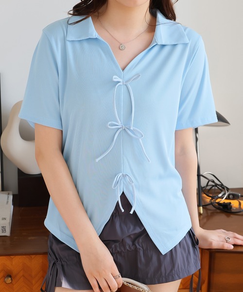 Girly Doll（ガーリードール）の「フロントリボンスキッパーカットソー（Tシャツ/カットソー・レディース・ブラック/ブルー/ベージュ/ピンク・L/M）」の3枚目の写真