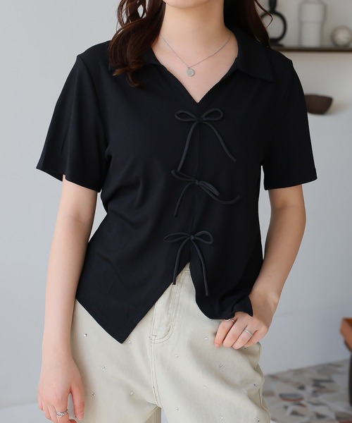Girly Doll（ガーリードール）の「フロントリボンスキッパーカットソー（Tシャツ/カットソー・レディース・ブラック/ブルー/ベージュ/ピンク・L/M）」の8枚目の写真