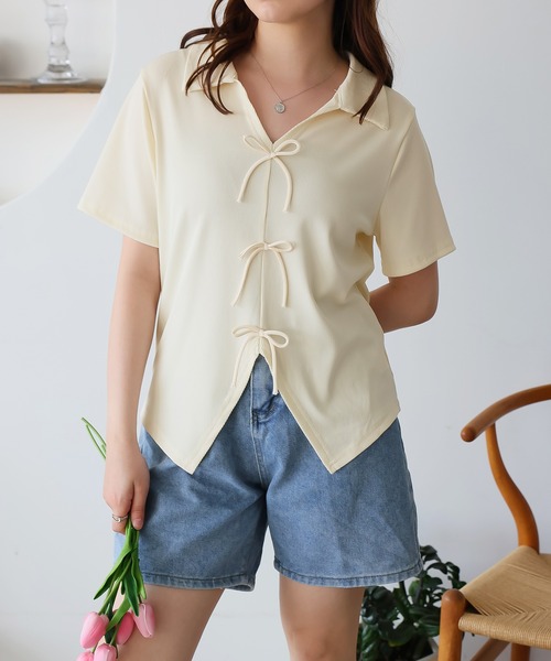 Girly Doll（ガーリードール）の「フロントリボンスキッパーカットソー（Tシャツ/カットソー・レディース・ブラック/ブルー/ベージュ/ピンク・L/M）」の10枚目の写真